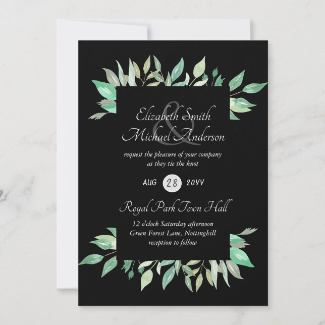 Modern Greenery Wedding Invitation Budget (Front)