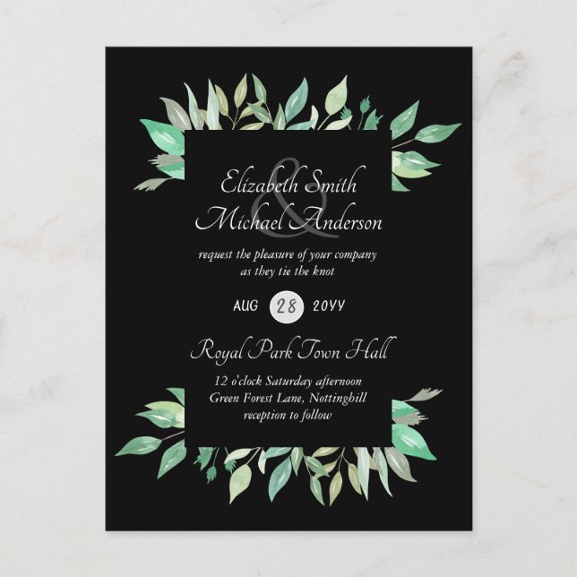 Modern Greenery Wedding Invitation Budget Postcard (Front)
