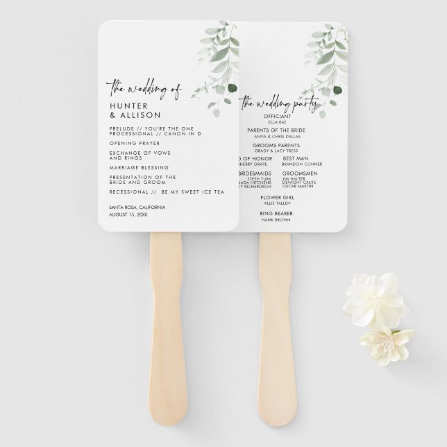 Modern Greenery Wedding Program Fan (Front and Back)