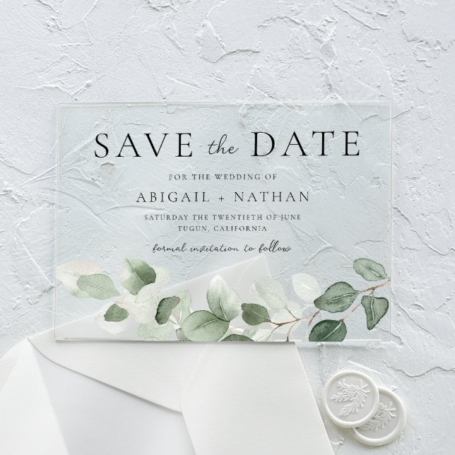 Modern Greenery Wedding Save The Date Acrylic Invitations (Creator Uploaded)