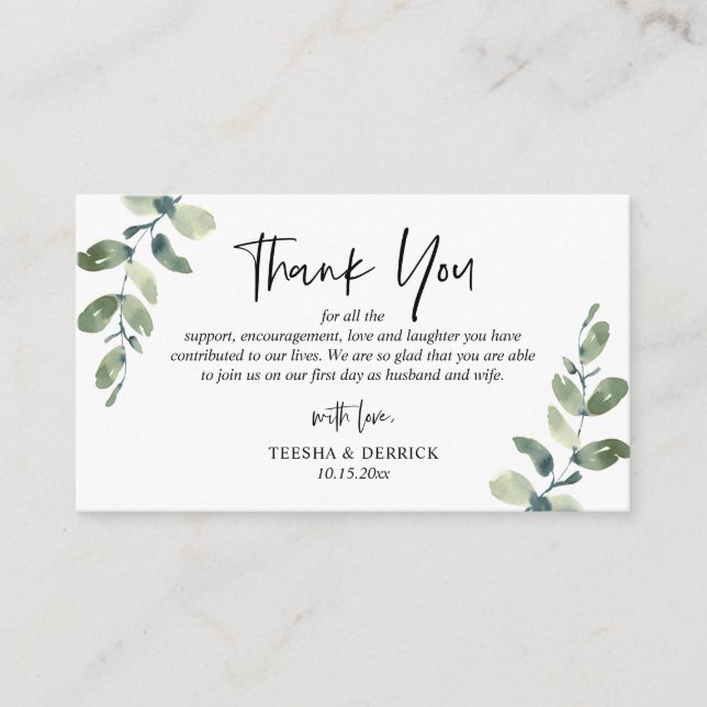 Modern Greenery Wedding Thank you Enclosed Card (Front)