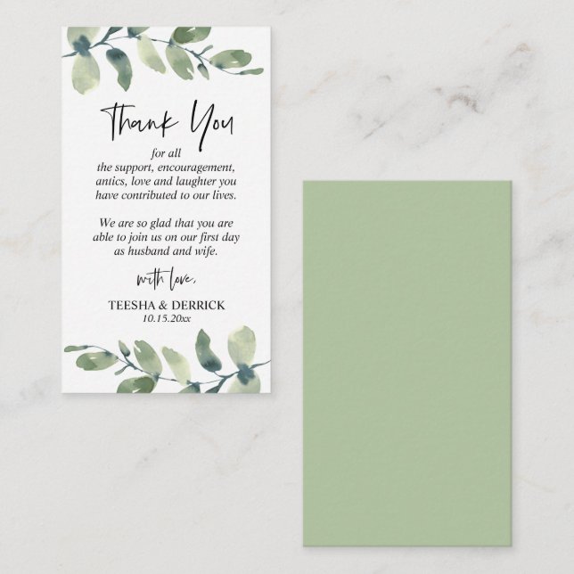 Modern Greenery, Wedding Thank you Enclosure Card (Front/Back)