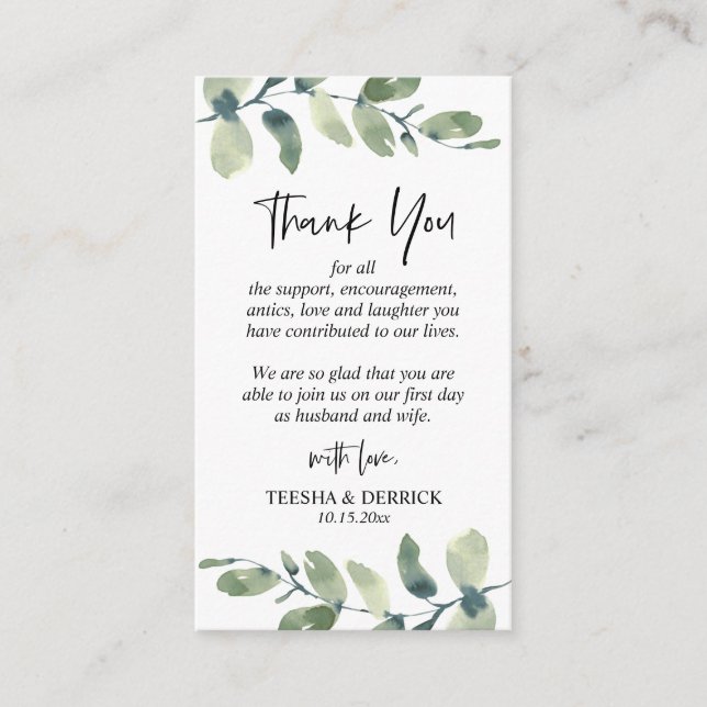 Modern Greenery, Wedding Thank you Enclosure Card (Front)