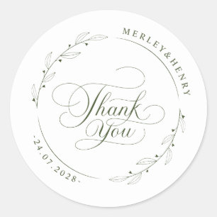 Modern Greenery Wedding Thank You Favor Classic Round Sticker