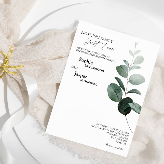 Modern Greenery White Nothing Fancy Wedding Invitation (Creator Uploaded)