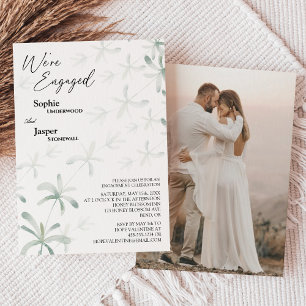 Modern Greenery White Photo We're Engaged Invitation