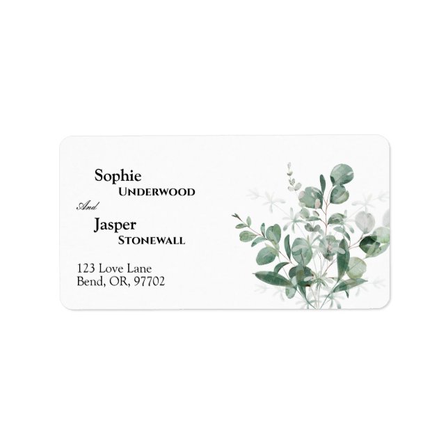 Modern Greenery White Wedding Address Label (Front)