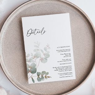 Modern Greenery White Wedding Details Enclosure Card