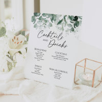 Modern Greenery White Wedding Drinks Bar Sign