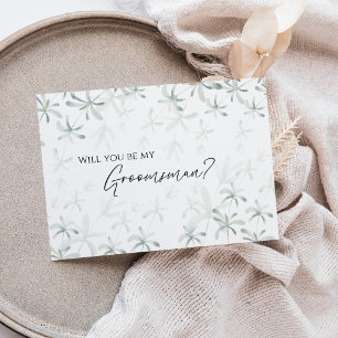 Modern Greenery White Wedding Groomsman Proposal Invitation