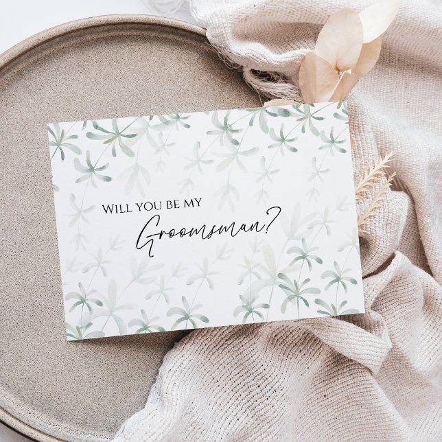 Modern Greenery White Wedding Groomsman Proposal Invitation (Creator Uploaded)