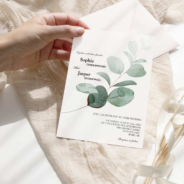 Modern Greenery White Wedding Invitation (Creator Uploaded)