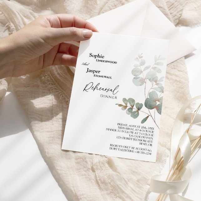 Modern Greenery White Wedding Rehearsal Dinner Invitation (Creator Uploaded)