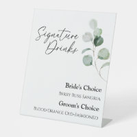 Modern Greenery White Wedding Signature Drinks
