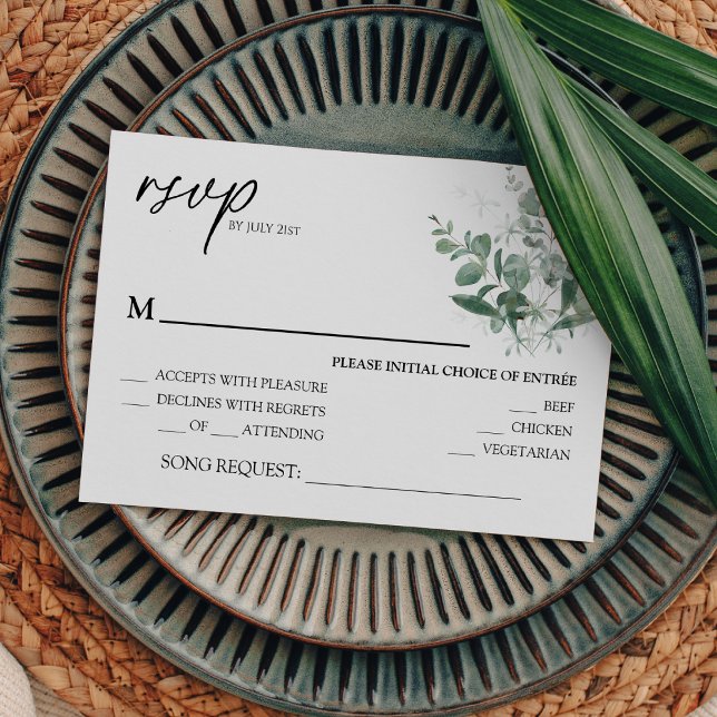Modern Greenery White Wedding Song Request RSVP Card (Creator Uploaded)