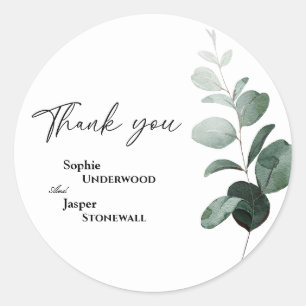 Modern Greenery White Wedding Thank You Sticker