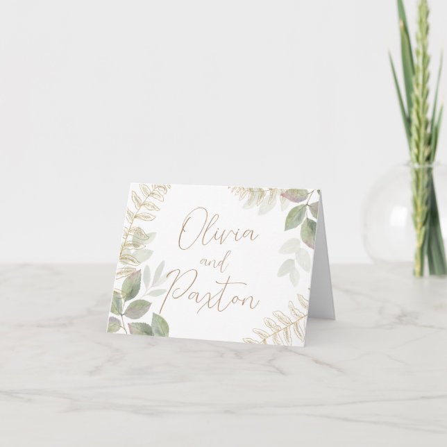 Modern Greenery with Gold Note Card (Front)