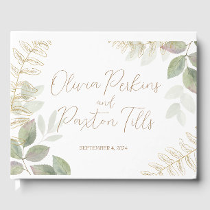 Modern Greenery with Gold Wedding Guest Book