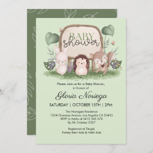 Modern Greenery Woodland Animals Baby Shower Invitation