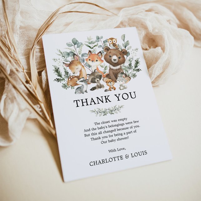 Modern Greenery Woodland Animals Baby Shower Thank You Card (Creator Uploaded)