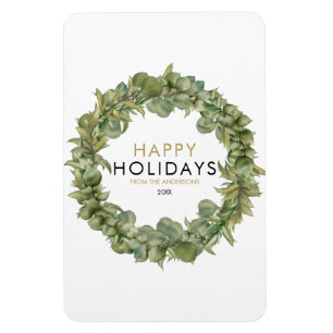 Modern Greenery Wreath Happy Holidays Christmas Magnet