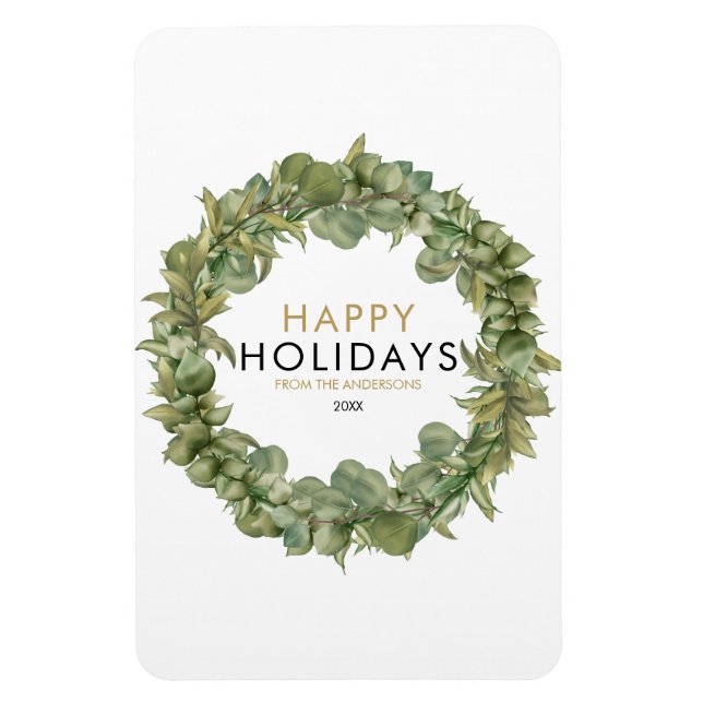 Modern Greenery Wreath Happy Holidays Christmas Magnet (Vertical)