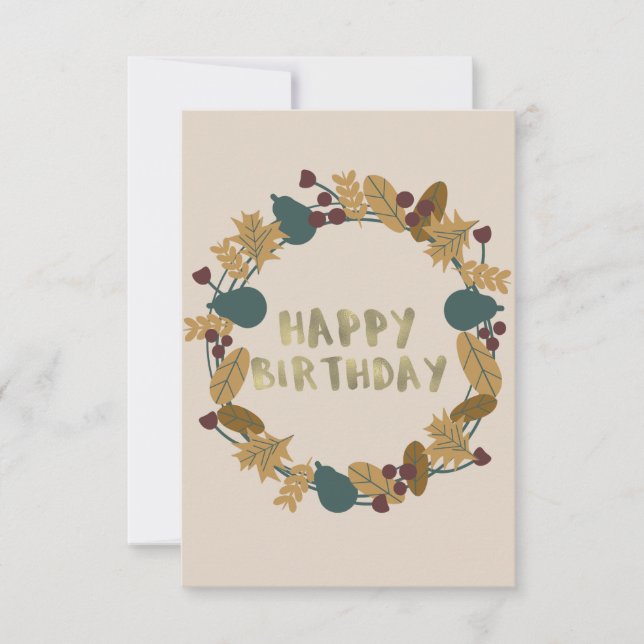 Modern Greenery Wreath Thanksgiving Fall Birthday Card (Front)