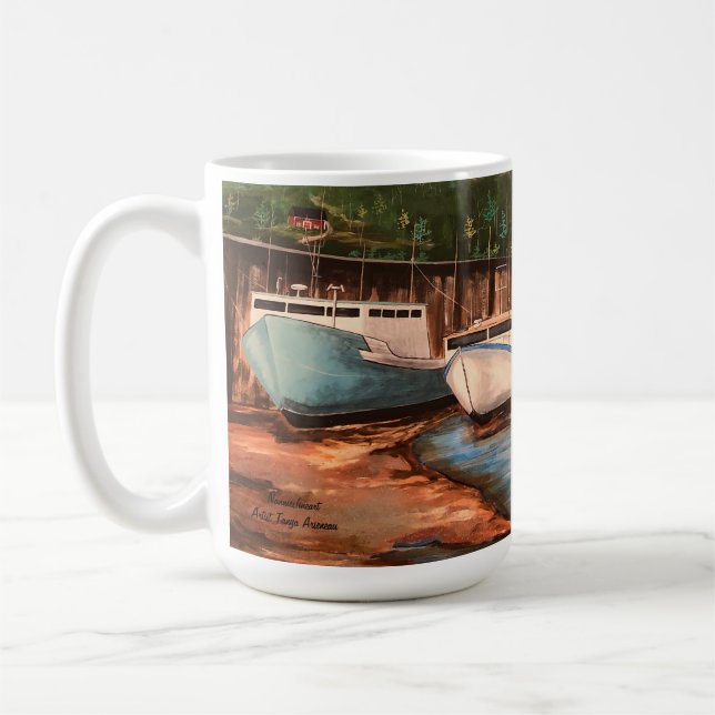 Modern Greens and Blues The Fishing Village  Coffee Mug (Left)