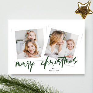 modern greens & white merry christmas multi photo holiday card