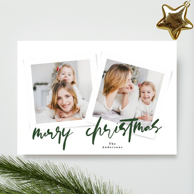 modern greens & white merry christmas multi photo holiday card (Creator Uploaded)
