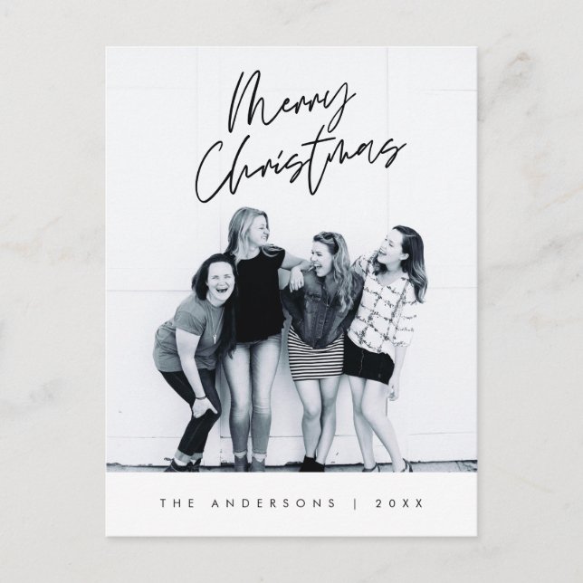Modern Greeting,  Merry Christmas Family Photo Pos Postcard (Front)