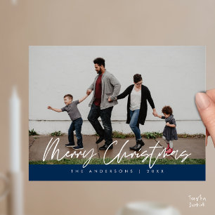 Modern Greeting, Merry Christmas Family Photo Pos Postcard