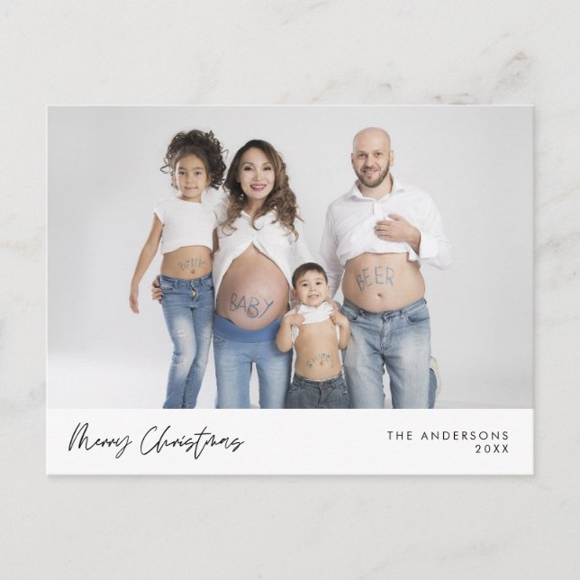 Modern Greeting,  Merry Christmas Family Photo Pos Postcard (Front)