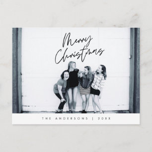 Modern Greeting, Merry Christmas Family Photo Post Postcard
