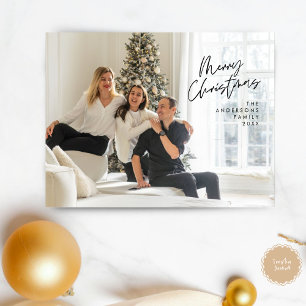 Modern Greeting, Merry Christmas Family Photo Post Postcard