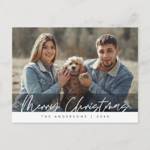 Modern Greeting, Merry Christmas Family Photo Post Postcard