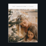 Modern Greeting,  Merry Christmas Family Photo Postcard<br><div class="desc">Merry Christmas. Celebrate the season with this family photo postcard It is fully customisable and personalised with your own greeting messages. Please add your return address for easy mailing. It is simple,  easy,  yet modern minimalist and festive. This is the perfect postcard for sending your holiday wishes. Layover Calligraphy.</div>