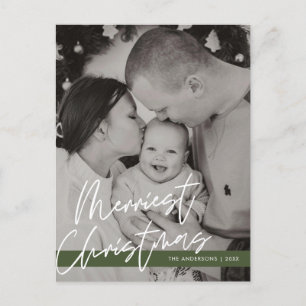 Modern Greeting,  Merry Christmas Family Photo Postcard