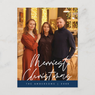 Modern Greeting,  Merry Christmas Family Photo Postcard