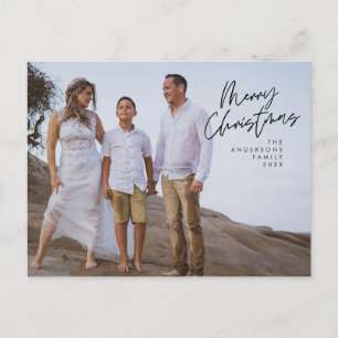 Modern Greeting, Merry Christmas Family Photo Postcard