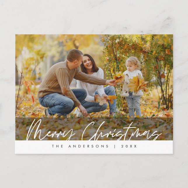 Modern Greeting, Merry Christmas Family Photo Postcard (Front)