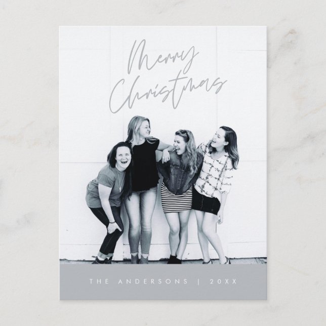 Modern Greeting,  Merry Christmas Family Photo Postcard (Front)