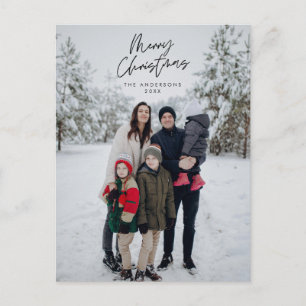 Modern Greeting, Merry Christmas Family Photo Postcard