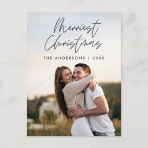 Modern Greeting,  Merry Christmas Family Photo Postcard