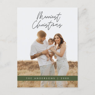 Modern Greeting, Merry Christmas Family Photo Postcard