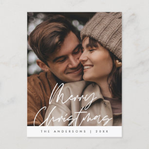 Modern Greeting, Merry Christmas Family Photo Postcard
