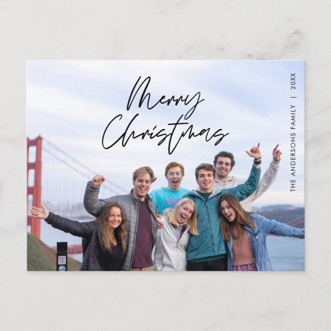 Modern Greeting, Merry Christmas Family Photo Postcard (Front)