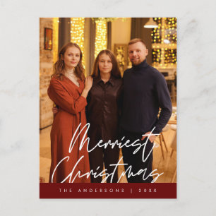 Modern Greeting, Merry Christmas Family Photo Postcard