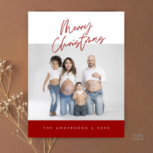 Modern Greeting, Merry Christmas Family Photo Postcard