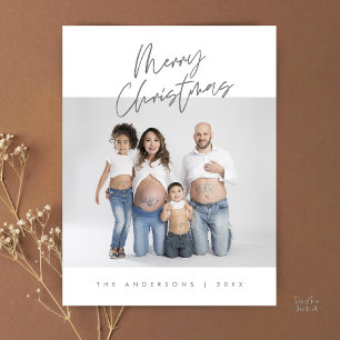 Modern Greeting,  Merry Christmas Family Photo Postcard